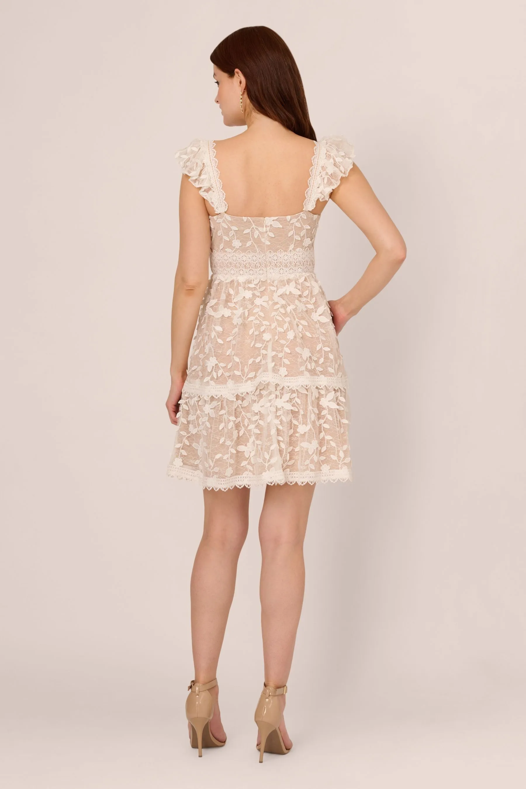 Adrianna Papell Lace Embroidery Flutter White - Abito