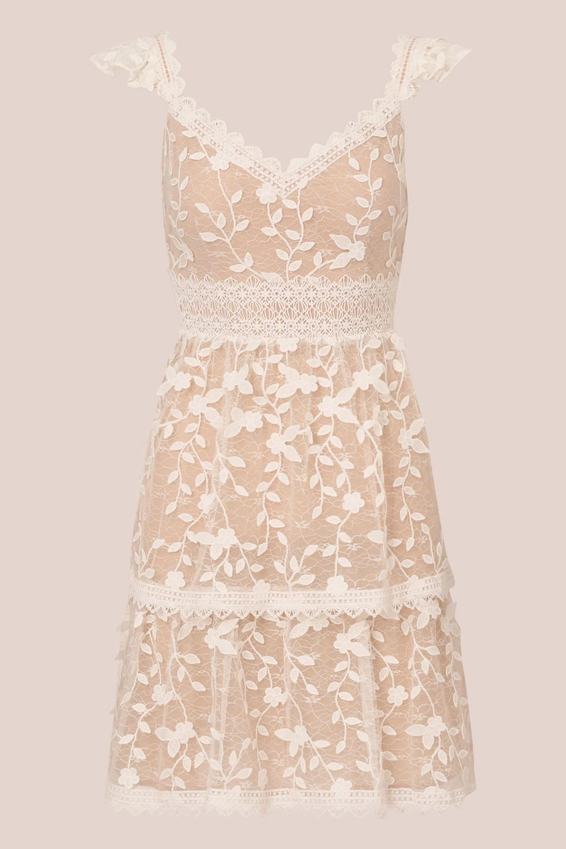 Adrianna Papell Lace Embroidery Flutter White - Abito